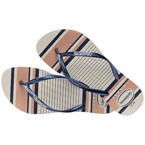 Chinelo Slim Nautical, Havaianas, Meninas, Branco/Marinho, 23/24