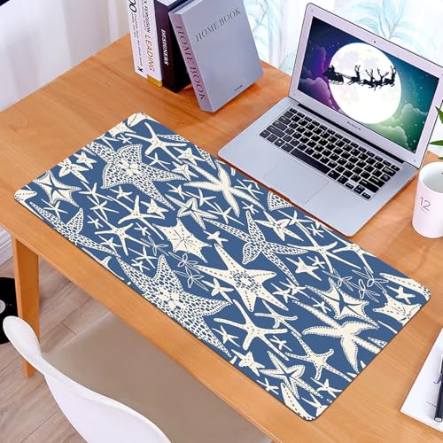 KDWJS - KDWJS Tapis de Souris XXL Speed Gaming - 90x40 cm - Base en Caoutchouc antidérapant Extended - Améliore la précision et la Vitesse - Océan Frais et Simple, étoile de mer Blanche sur Fond Bleu foncé,