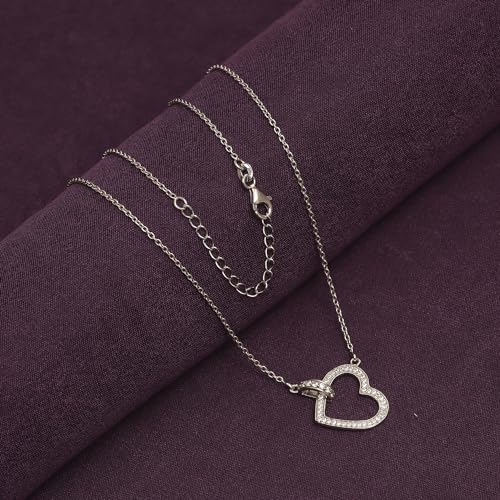 Image of TRUESILVER ACPL 925 Sterling Silver BIS Hallmarked Rhodium-Plated Sparkling Cubic Zirconia Open Heart Pendant Cable Link Chain Necklace for Women and Girls 18 Inches