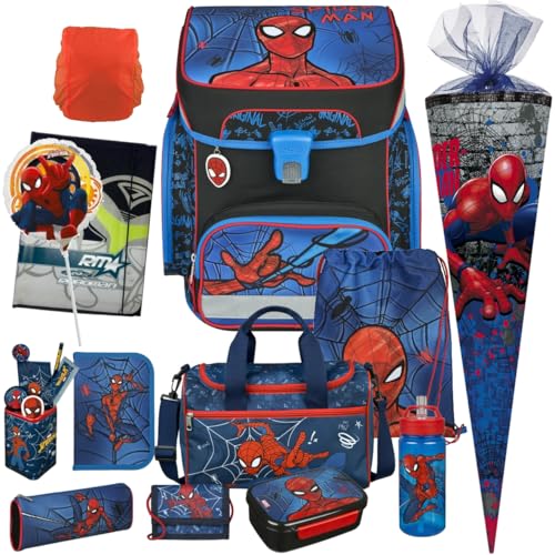 Pridera Scooli Schulranzen Jungen 1.Klasse Spider EasyFitSet 14tlg. mit Sporttasche Brustbeutel Heftmappe Stifteköcher, passend dazu Schultüte Brotdose Trinkflasche Regenhülle gratis