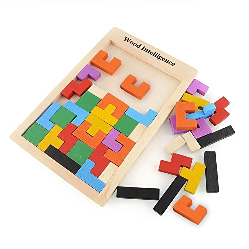 Image of Tetris Puzzle for Kids,Wooden Russian Blocks, Wood Intelligence Puzzle, Brain Teasers Games, Tangram Jigsaw Intelligence Puzzle Educational Gift for Kids,Building Blocks 40pcs, Ages 3-8 Years.