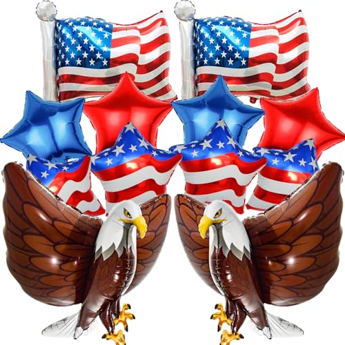 USA-Balloons 4th of July 12PCS Patriotic Eagle Balloons Red White Blue USA Foil Decor Fourth of July Veterans Day Election Birthday Party Supplies