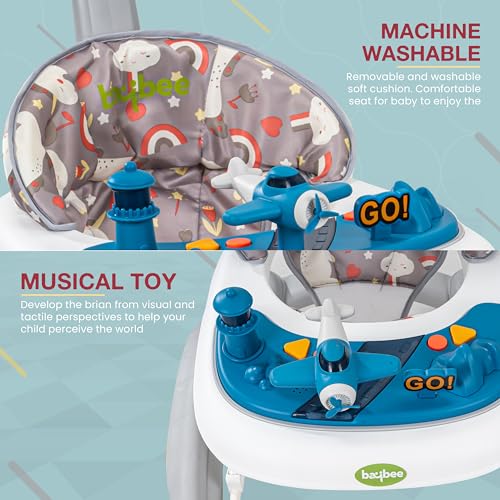 Image of Baybee 3 in 1 Staffy Baby Walker With Rocker & Push Handle - 3 Adjustable Heights, Mat & Musical Toy Bar for Kids 6-18 Months (Grey)