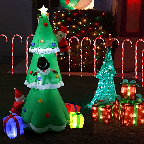 Inflatable Christmas Tree Outdoor Yard Decoration - 8Ft Giant Lighted Blow Up Inflatable Christmas Tree With 2 Santas 2 Snowmen And 3 Gift Boxes Decor For Xmas Holiday Party, Garden, Lawn, Indoor #TOP6