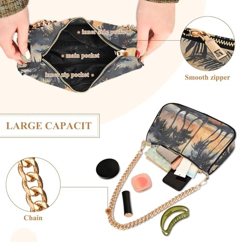 Beach Watercolor Painting Tropical Classic Purse Hobo Totes Women Medium Handbag Tote Vintage Colorful Shoulder Bag Zipper Closure4