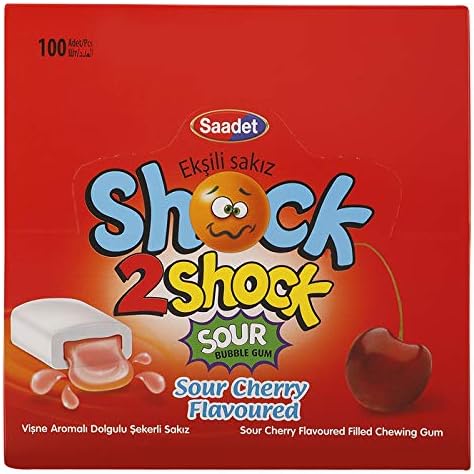 Saadet Shock 2 Shock Sour Cherry Flavour Chewing Gum, 100 X 4 gm