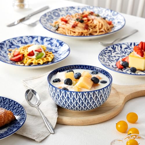 vancasso SELENE Plates and Bowls Set for 4, 12 Pieces Dinnerware Sets, Mircowave and Dishwasher Safe Dishes Set, Porcelain Blue Dinnerware by vancasso - Image 6