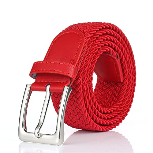 Bsllnek Elastic Braided Belt, 1 3/8', Woven Stretch Belt For Golf Casual Jeans Shorts Pants (Red, Small (28-32' Waist))