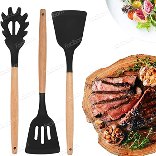 Conjunto Utensílios Silicone Com Copo Suporte Preto 13 Peças