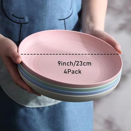 Miniatura 8 de Platos de paja de trigo irrompibles, 9 pulgadas, juego de 4 reutilizables, aptos para lavavajillas, sin BPA, perfectos para cocina, al aire libre,
