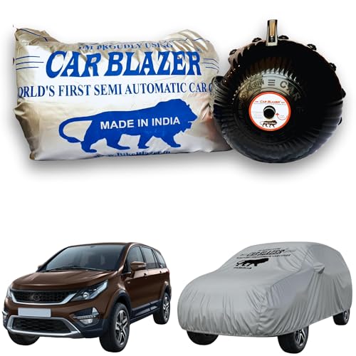 Image of CARBLAZER Portable & Semi-Automatic Full Body Car Covers: Heavy Duty Device| Anti-Theft| Dust & Scratch Proof | Water & Wind Resistant|Custom Fit| Dual-Side Cover, Compatible for Tata Hexa