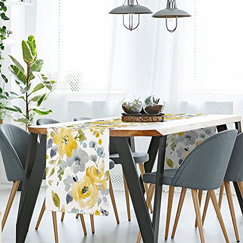 Yellow Floral Table Runner, Seasonal Summer Watercolor Flower Holiday Kitchen Dining Table Decoration For Home Party Decor 13 X 70 Inch #TOP5