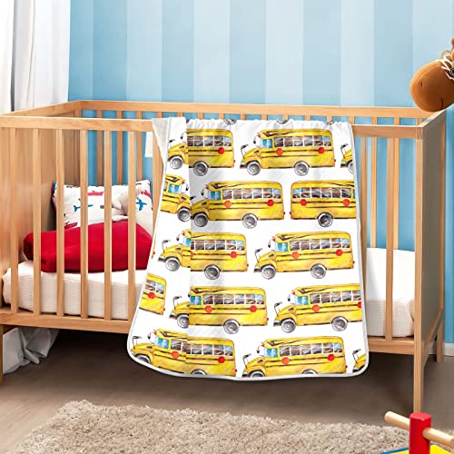Image of Vintage School Bus Baby Blankets Soft Warm Crib Stroller Blanket for Toddler Newborn Girls Boys, 30x40in