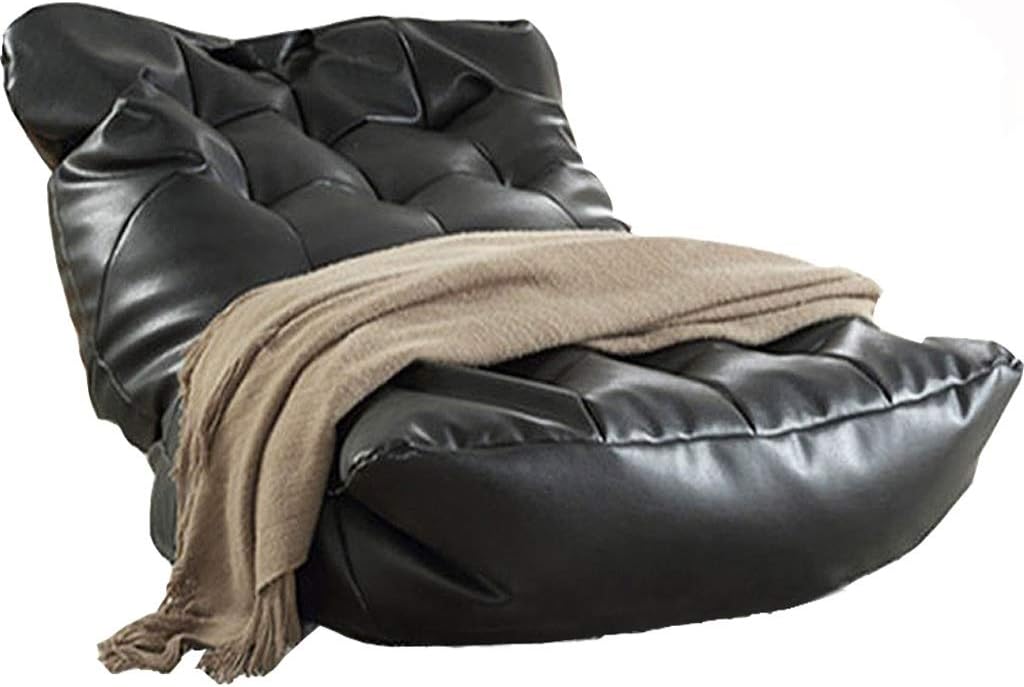 Leather Bean Bag Sofa Lounge Chair Cover No Filler Folding Lazy Sofa Bed Office Recliner Couch Floor Seat Tatami