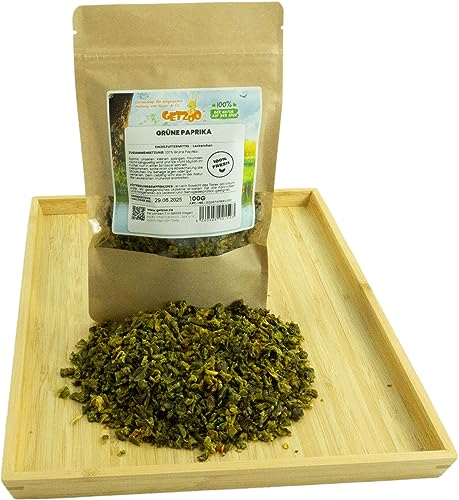 Getzoo Getrocknete Grüne Paprika für Nager - Reich an Vitamin C & Ballaststoffen - Schonend Getrocknet - Ideal für Meerschweinchen und Kaninchen - 100g