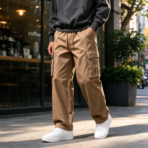 Men's Straight Wide Leg Cargo Pants High Waisted Casual Tactical Work Pants - image 4