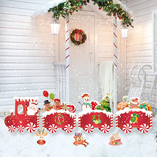 7 Pcs Christmas Train Decorations-Christmas Decorations Outdoor Yard-Large Xmas Train Lawn Yard Signs With 13 Pcs Long Stakes,9 Pcs Short Stakes,Large Xmas Train Yard Stakes Giant Holiday Decor Signs For Home Patio Garden Yard Lawn Pathway Walkway #TOP28