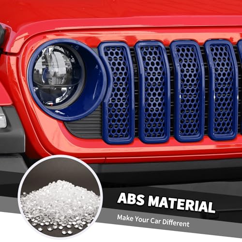 Image of 9PCS Headlight Cover & Front Grill Mesh Inserts Compatible with Jeep Wrangler JL JLU 2024-2025, NOT FIT JL Sport /Sport S (Blue)