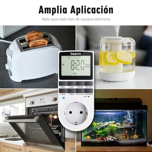 Miniatura 5 de Temporizador Enchufe Digital, Besvic Programador Enchufe 3680w Con Pantalla Lcd Grande, 10 Programas Diarios Y Modo Antirrobo, Enchufe Programable Ahorro Tiempo Y Energía 1 Pack