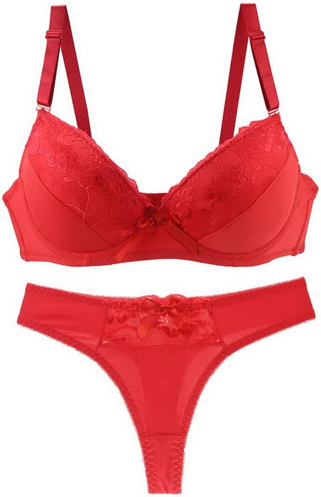 Swbreety Women's Lace Lingerie 2 Piece Bra and Thong Set Underwire Bra