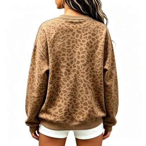 Brown Cheetah Sweatshirt Women Oversized Crewneck Leopard Print Graphic - image 3