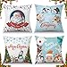 Fundas de cojín de Navidad, 4 Unidades, de satén, Azul y Blanco, cuadradas, Suave, Papá Noel, muñeco de Nieve, pingüino, Renos, para Invierno, Navidad, Año Nuevo, Fiesta, decoración, 45 x 45 cm