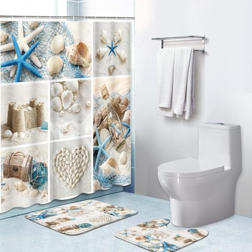 Britimes Bathroom Set, Set of 3, Shower Curtain, 72" x 72", Seashells