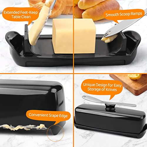 Butter Dish, 2 Pack Butter Dish With Lid For Countertop, Magnetic Butter Keeper Holder Container, Easy Spread, No Mess Lid And Knife, Dishwasher Safe, Plastic #TOP1
