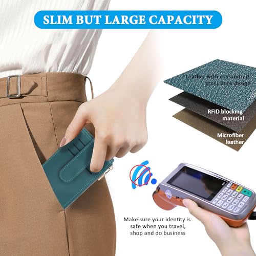 FT FUNTOR Small Wallet for Women，Ladies Bifold RFID Blocking Credit Card Holder with Zipper Coin Pocket & ID Window (Navy Blue)3