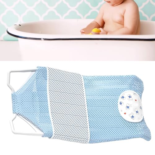 Image of Fafeicy Baby Bath Seat Support Non Slip Mesh Cushion Portable Bath Tub Seat Net for Newborns to Toddlers (Blue, Pillow, Slip Pad)
