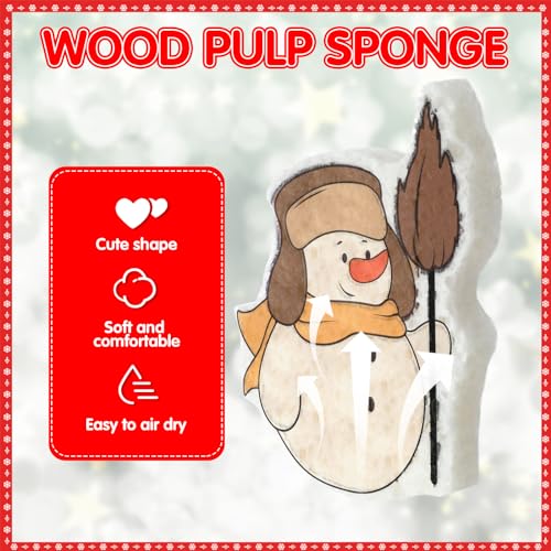 Image of Layhit 12 Pcs Christmas Dish Sponges Cute Kitchen Non Scratch Scrub Sink Sponges Wood Pulp Reusable Household Cleaning Cloth for Kitchen Dishes Furniture(Snowman)