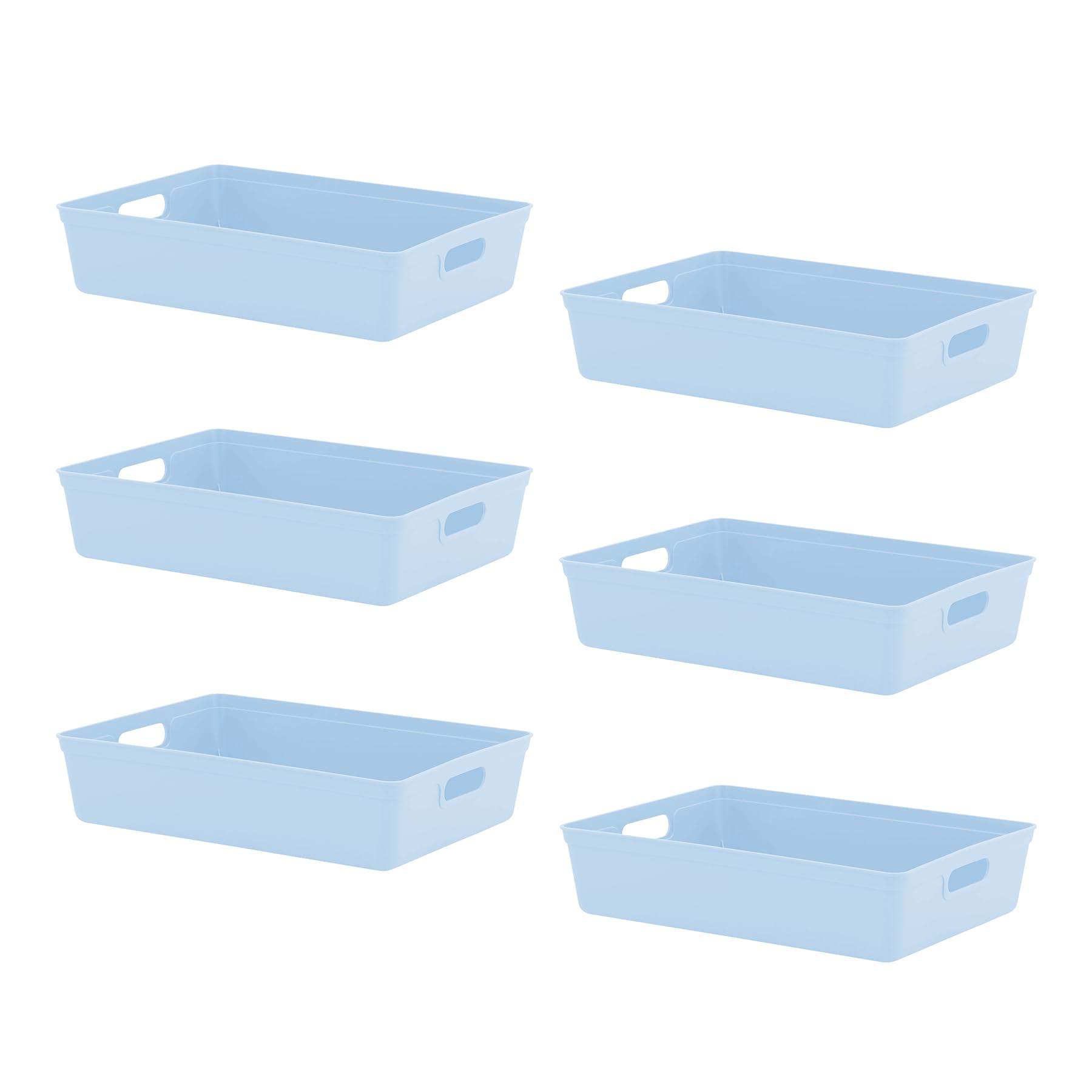simpa 6L 6 Litre Plastic Storage Basket Studio Organiser Trays with Handles - Pastel Blue, Set of 6 Trays - 8cm (H) x 35cm (L) x 26cm (W)