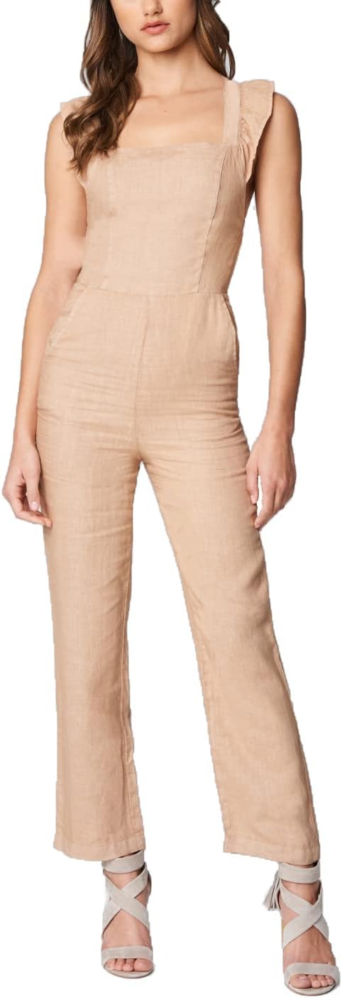 Womens Luxury Clothing Linen Jumpsuit with Ruffle Straps, Comfortable & Fashionable