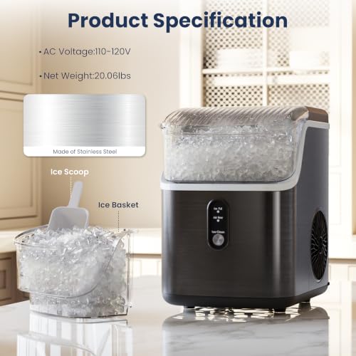 Image of Antarctic Star Nugget Ice Makers Countertop with Self-Cleaning, 35lbs /24H, Portable Sonic Ice Maker Machine with Handle /Basket /Scoop for Home, Kitchen, Office, Camping(Black)