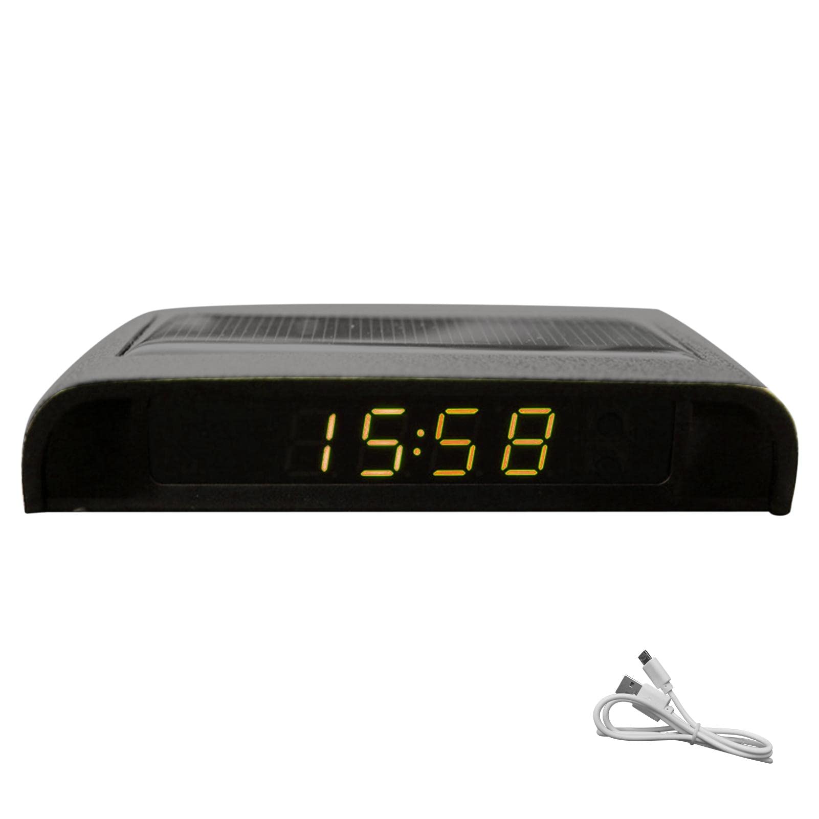 Reloj LCD con energía solar, reloj digital multifuncional para coche con hora, fecha, semana, temperatura (luz cálida)