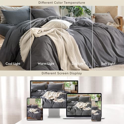 Image of MooMee Duvet Cover Set 100% Washed Cotton Linen Like Oversized King | Relaxed Linen-like Texture. Soft, Breathable & Long-lasting Comfort. Lightweight. Hidden Zipper with 8 Interior Corner Ties