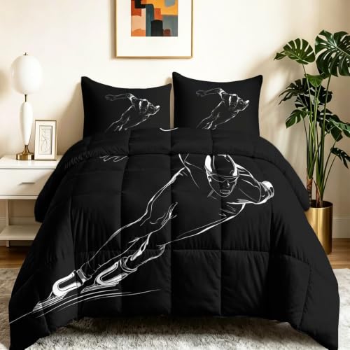 Edredón de 220 x 240 cm, reversible edredón sin funda deportiva, patinador artístico, fotografía edredones acolchados, suave, ligero, 4 estaciones, con fundas de almohada para cama de 2 personas