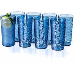 MIYOPESI 18oz Acrylic Glasses Drinkware (Set of 8), Ice-carved Design Shatter-Proof Plastic Cups, Reusable Plastic Drinking Tumblers, BPA-Free, Dishwasher-Safe (Blue)