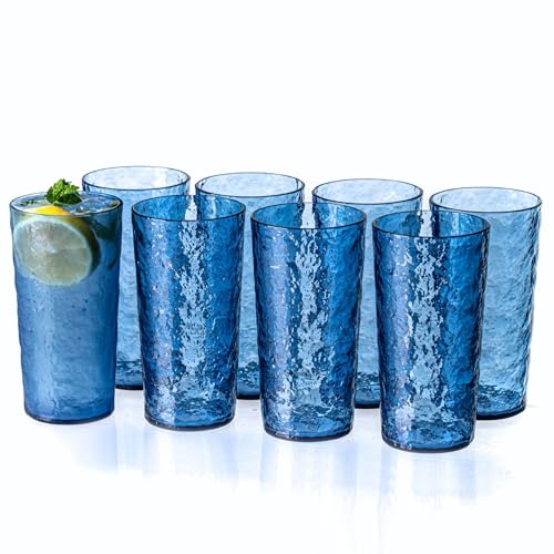 MIYOPESI 18oz Acrylic Glasses Drinkware (Set of 8), Ice-carved Design