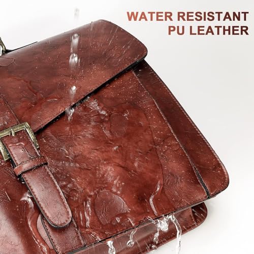 Image of ESTARER Men's Leather Briefcase 17.3 Inch Laptop Messenger Bag for Office /Business /Travel, Professional Leather Computer Shoulder Bag, Brown