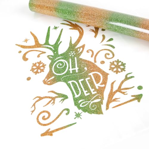 Image of RENLITONG Rainbow Glitter HTV Heat Transfer Vinyl - 12Inch x 6ft Roll for T-Shirts & All Cutter Machines - Easy to Cut & Weed