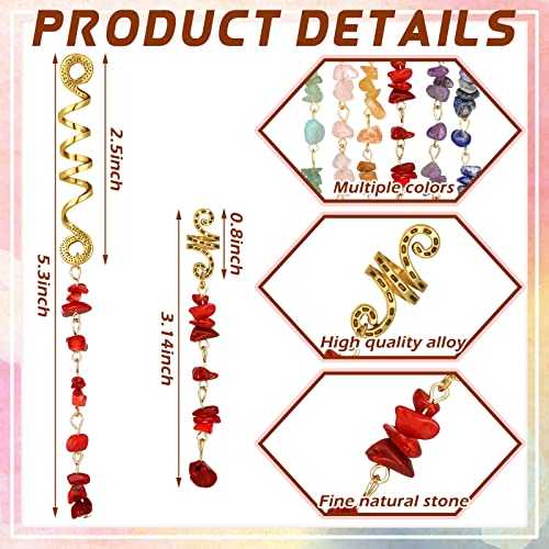 BBTO 12 Pcs Hair Jewelry for Braids Natural Crystal Stone Dreadlock Accessories Metal Hair Accessories Gold Loc Dreadlock Spirals Cuff Rings Charm for Women Braid Hairstyle Decor(Bright Colors)