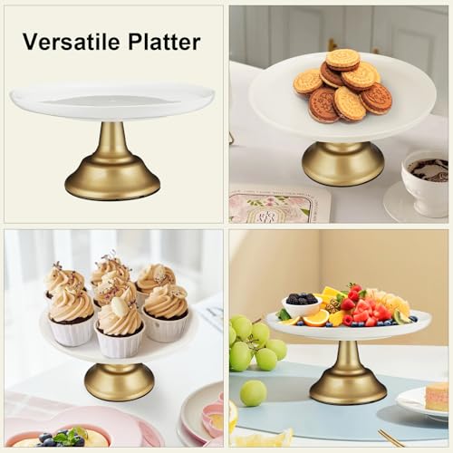 Ruckae White Ceramic Cake Stand 12 Inch Metal Wedding Cake Plate Round Dessert Stand Cake Plate Cupcake Stand for Party Table Display - Image 6