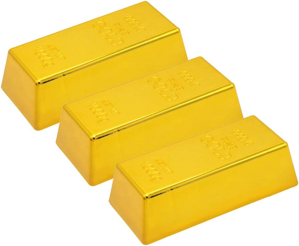 NUOBESTY Gold Bar Bullion Plastic Simulation Shiny Brick Stage Performance Prop Paperweight Bullion Goodie Bag Fillers for Home