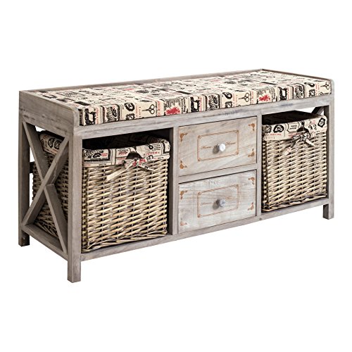 Rebecca SRL Panca Seduta 2 Cassetti 2 Ceste Vimini...