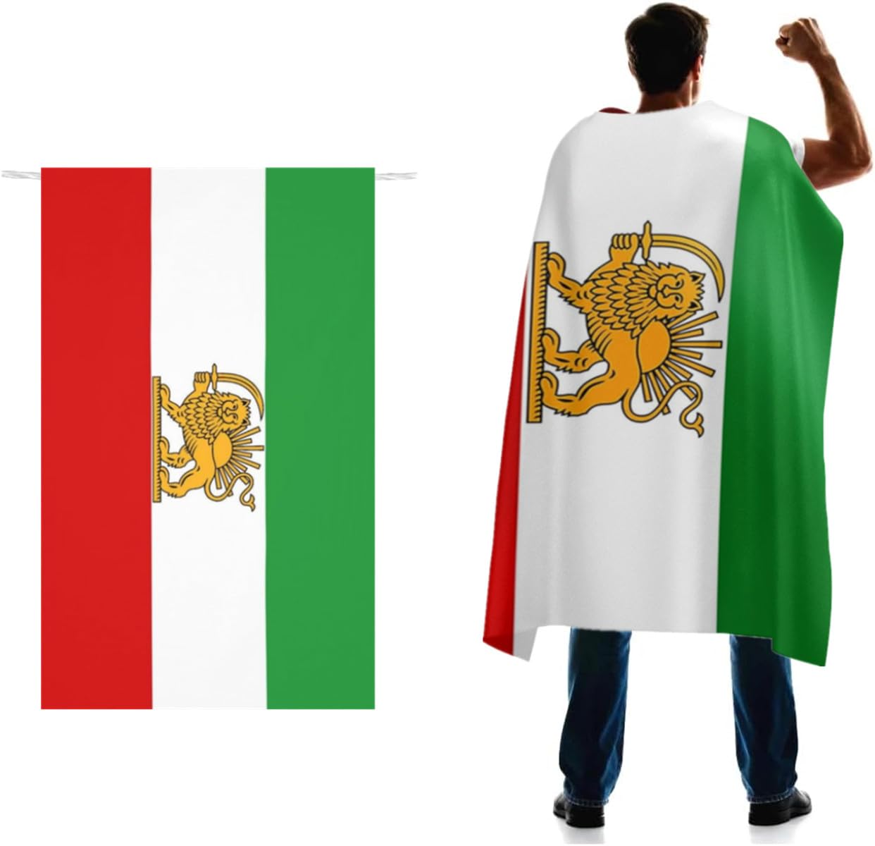 Old Historic Iran Iranian Flag Cape 3x5 FT for Independence Day Holiday Costumes Celebrati,150D Premium Polyester,Persia Historic Former Iran Lion Sun Iranian Revolution Patriotic Flags Costume Cloak.