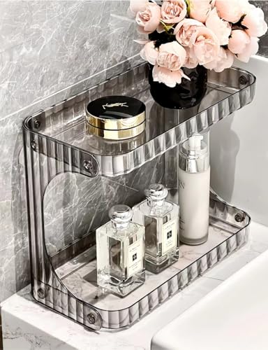 Bathroom Organizers and Storage Bathroom Sink Countertop Shelf Multi-Purpose Makeup Organizer Countertop for Vanity Perfume Tray for Corner Storage Eclectic Home Decor (Gery)