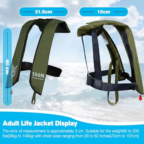 Image of Inflatable Life-Jacket for Adults| Life-Vest with Automatic /Manual Multifunctional Inflation-PFD| Lightweight & Compact Supports up to 300lbs for Kayaking Fishing Boating