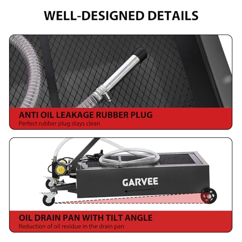 Image of Garvee 20 Gallon Oil Drain Pan Oil Drain Tank with 12V Electric Pump, 76L Low Profile Oil Drain Pan, Oil Change Pan with T Foldable Hand and Wheels, 8FT Hose Oil Drain Cart (Electric Pump-12V-Black)
