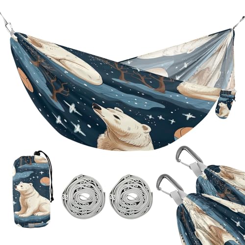 ATTX Cute Polar Bear Camping Hammock - Lightweight & Portable Hammocks, Heavy Duty 330lbs Capacity for Indoor, Hiking, Backpacking, Travel, Backyard, Beach#356